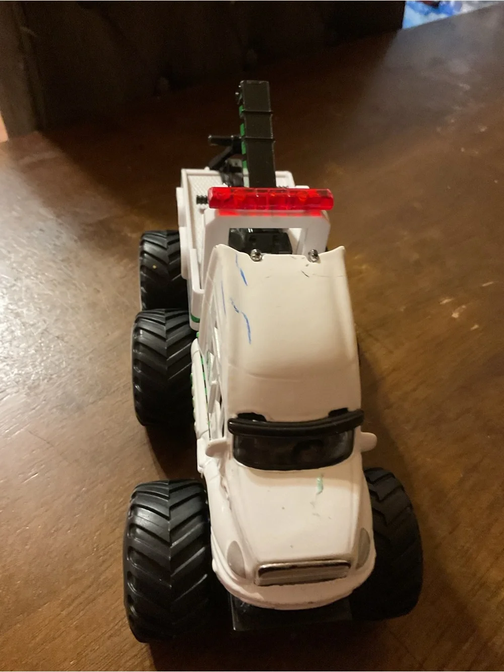 White Monster Truck Toy with Red Light Bar - Kids Off-Road Vehicle